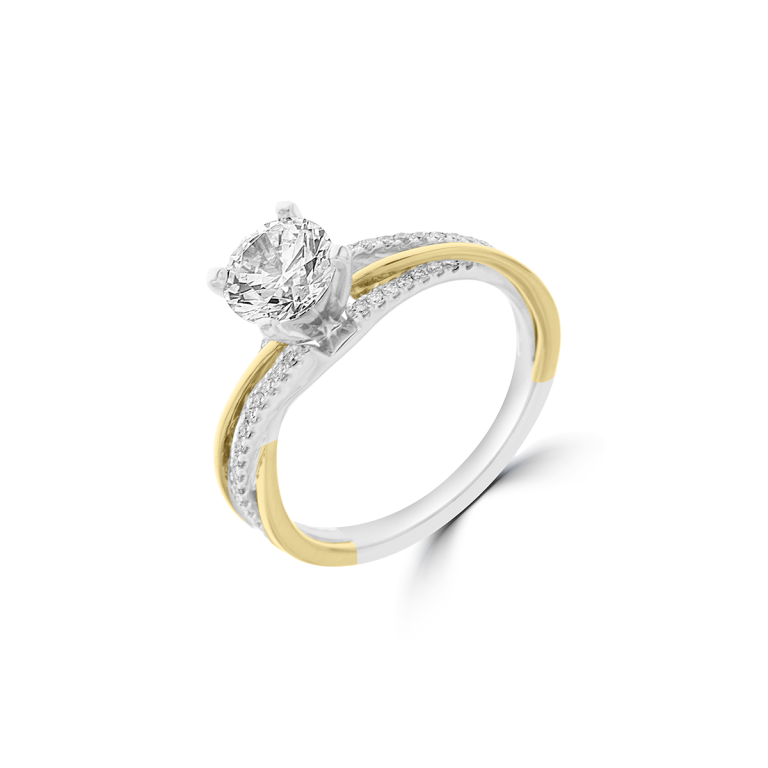 Diamond Criss Cross Overlay Engagement Ring in 18K White Gold, 18K Yellow Gold