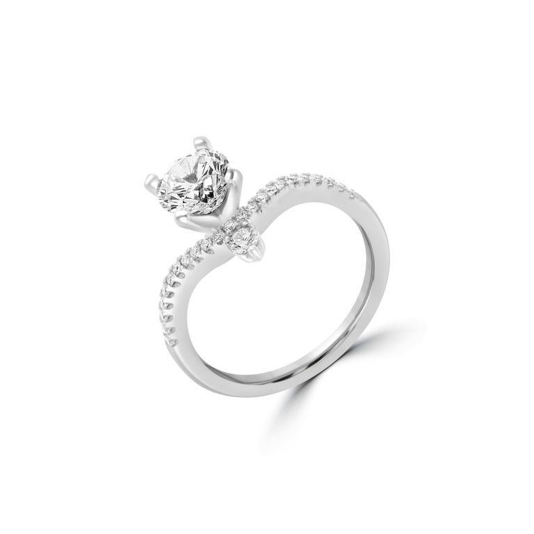 Curved Pavé Diamond Engagement Ring