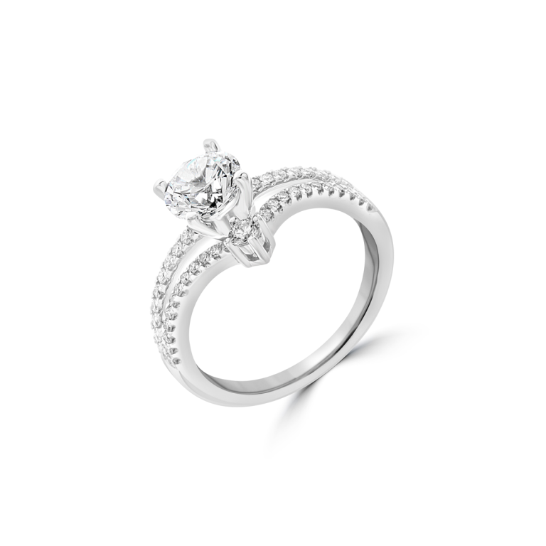 Curved Pavé Double Band Diamond Engagement Ring