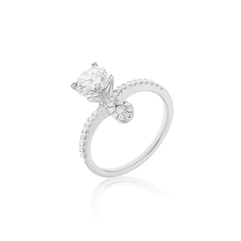 Diamond Curved Loop Pavé Engagement Ring in 18K White Gold