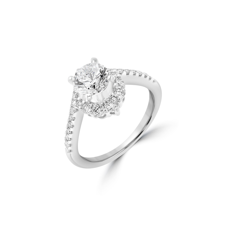 Diamond V Curved Pavé Engagement Ring in 18K White Gold