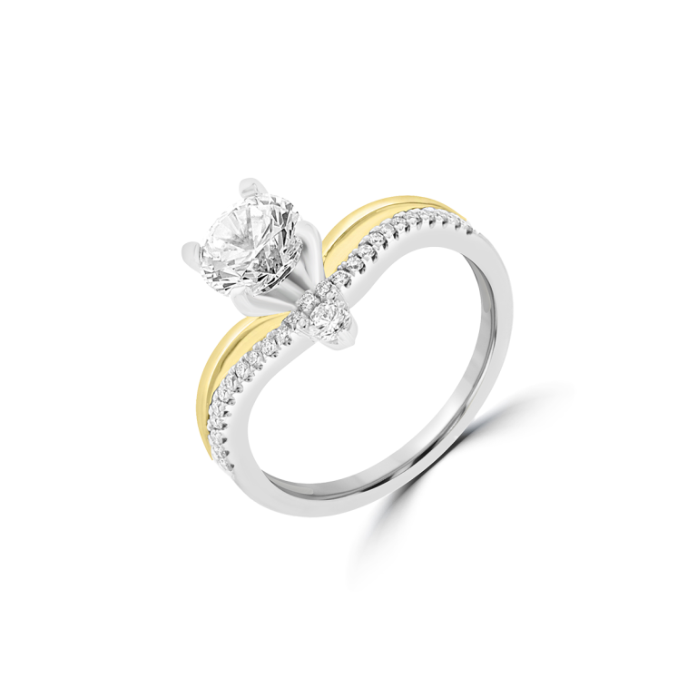 Diamond Curved Pavé Double Band Engagement Ring in 18K White Gold, 18K Yellow Gold