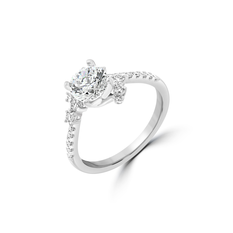 Diamond Scatter Cluster Setting Engagement Ring in 18K White Gold