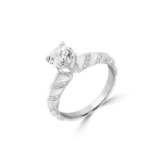 Diamond Chevron Pattern Engagement Ring in 18K White Gold