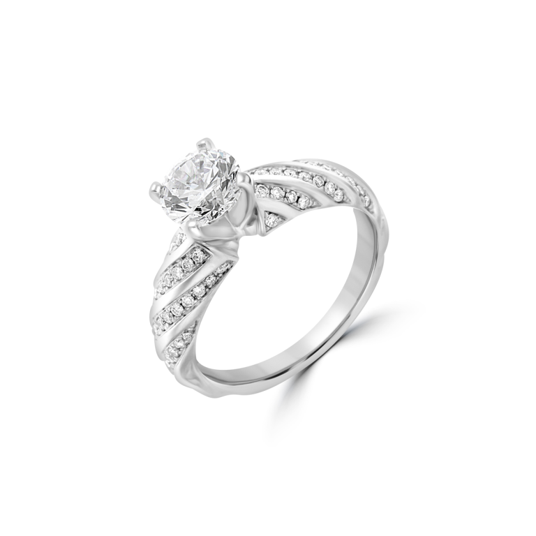 Diamond Spiral Pattern Engagement Ring in 18K White Gold
