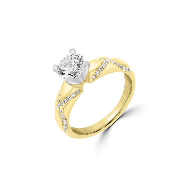 Diamond Wavy Pattern Engagement Ring in 18K White Gold, 18K Yellow Gold