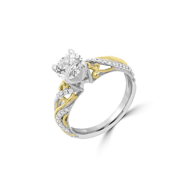 Diamond Filigree Engagement Ring in 18K White Gold, 18K Yellow Gold
