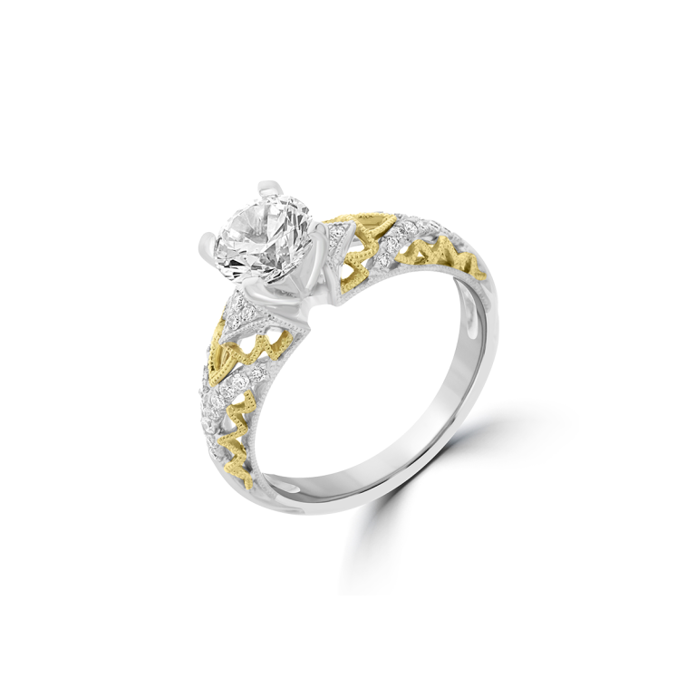 Diamond Filigree Engagement Ring in 18K White Gold, 18K Yellow Gold
