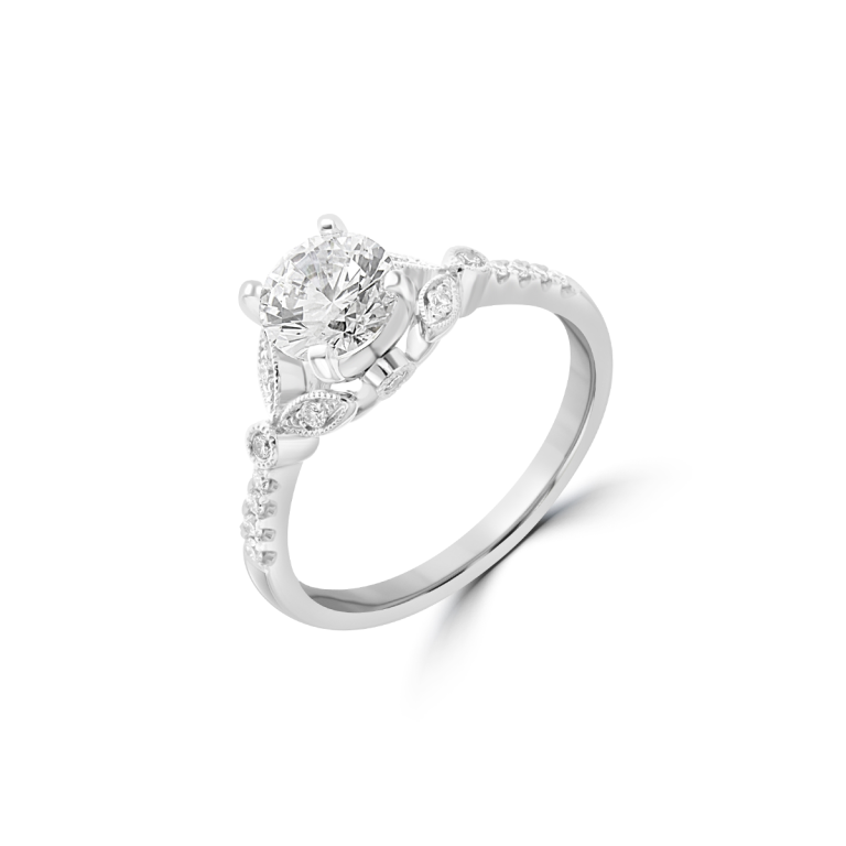 Diamond Cathedral Engagement Ring in 18K White Gold