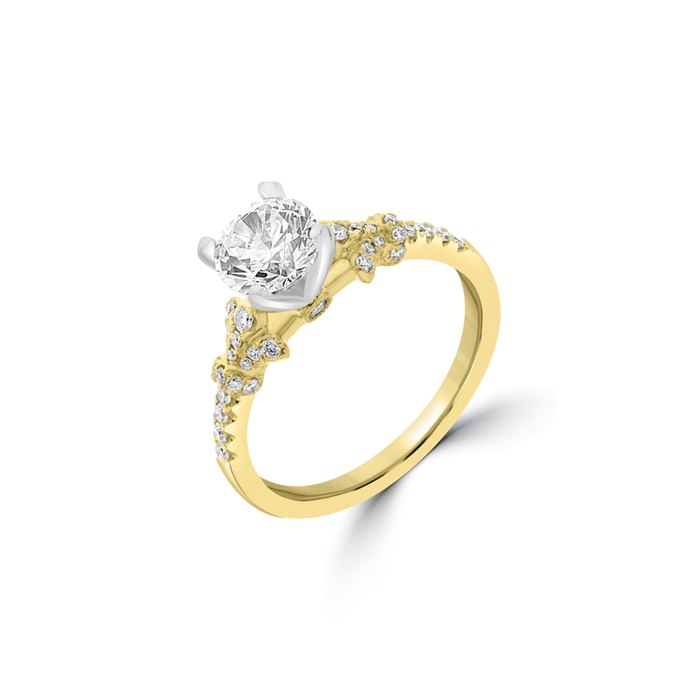 Diamond Cathedral Engagement Ring in 18K White Gold, 18K Yellow Gold