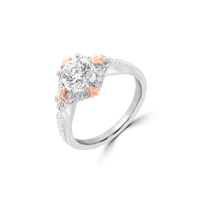 Diamond Cathedral Engagement Ring in 18K White Gold, 18K Rose Gold