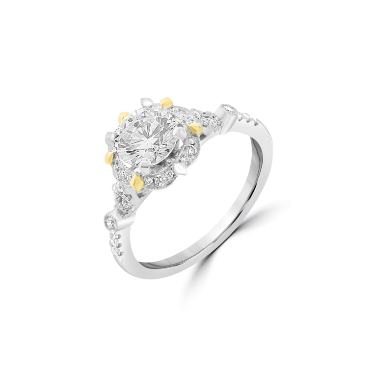Diamond Cathedral Engagement Ring in 18K White Gold, 18K Yellow Gold