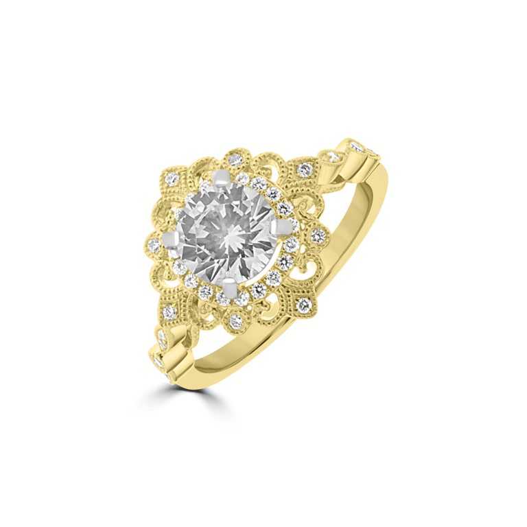 Diamond Cathedral Engagement Ring in 18K White Gold, 18K Yellow Gold