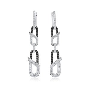Black and White Diamond Paperclip Chain Drop Earrings