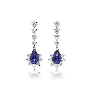 Royal Pear Shaped Sapphire Diamond Drop Earrings