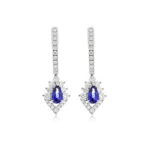 Royal Pear Shaped Sapphire Diamond Huggie Earrings