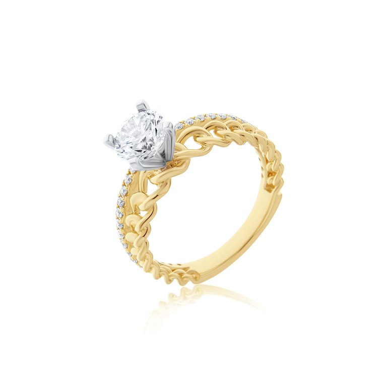 Diamond Curb Chain Engagement Ring in 18K White Gold, 18K Yellow Gold