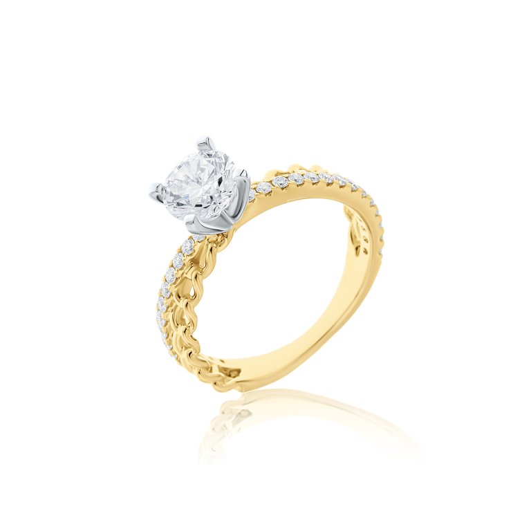 Diamond Criss Cross Chain Engagement Ring in 18K White Gold, 18K Yellow Gold