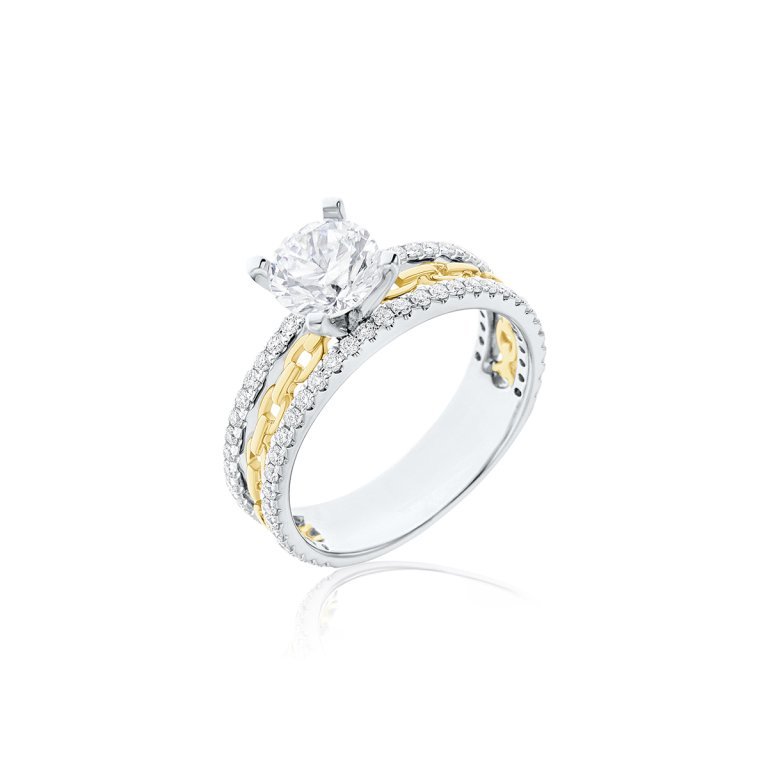 Diamond Chain Band Engagement Ring in 18K White Gold, 18K Yellow Gold