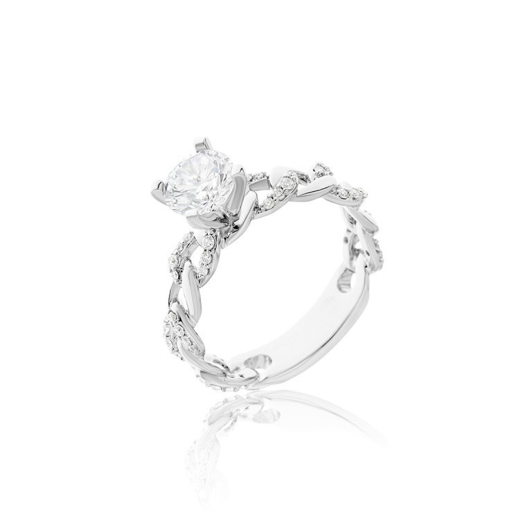 Diamond Curb Chain Engagement Ring in 18K White Gold