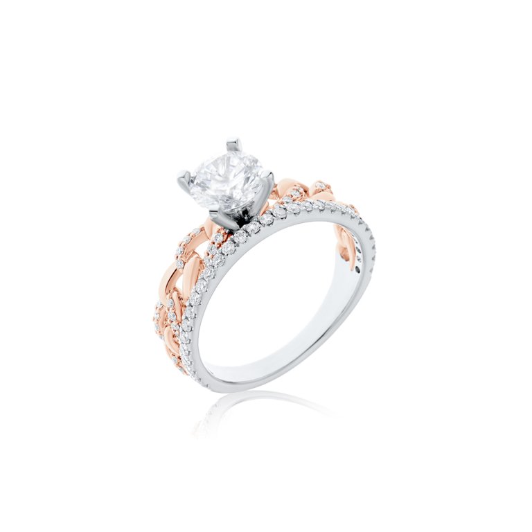 Diamond Curb Chain Engagement Ring in 18K White Gold, 18K Rose Gold