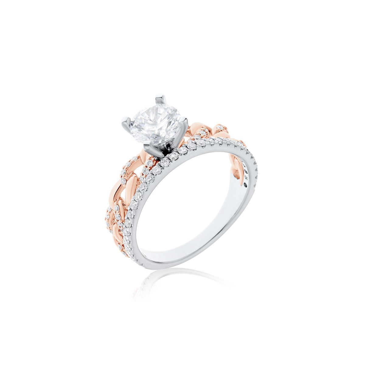 Diamond Curb Chain Engagement Ring in 18K White Gold, 18K Rose Gold