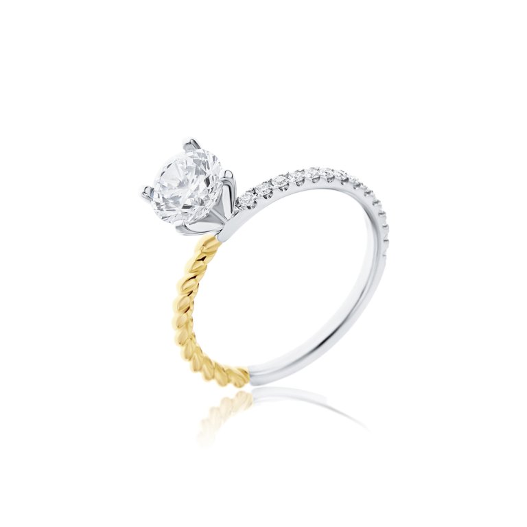Diamond Twisted Rope Engagement Ring in 18K White Gold, 18K Yellow Gold