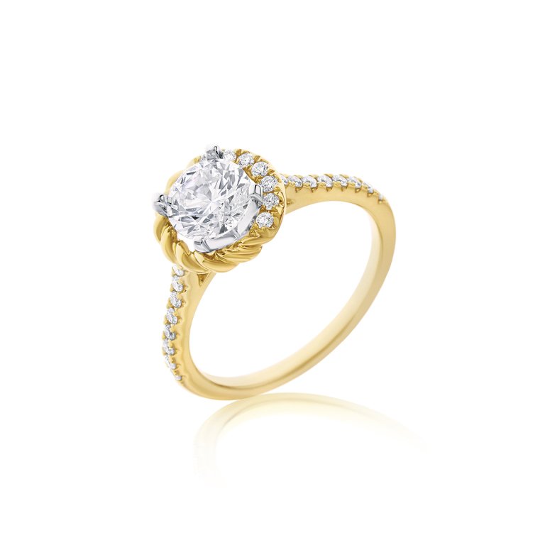Diamond Twisted Rope Halo Engagement Ring in 18K White Gold, 18K Yellow Gold