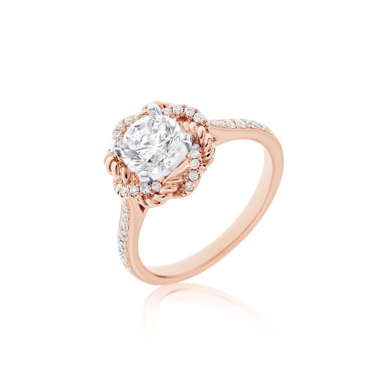 Diamond Twisted Rope Infinity Halo Engagement Ring in 18K White Gold, 18K Rose Gold