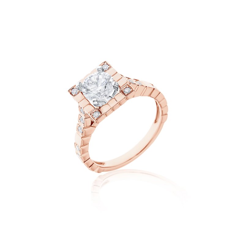 Diamond Ice Cube Halo Engagement Ring in 18K White Gold, 18K Rose Gold