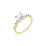 Diamond Bezel Set Beaded Engagement Ring in 18K White Gold, 18K Yellow Gold