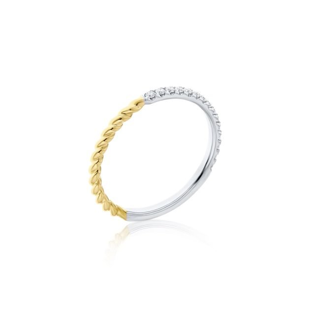 Diamond Twisted Rope Matching Ring in 18K White Gold, 18K Yellow Gold
