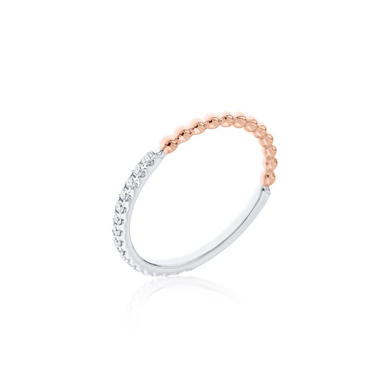 Diamond Asymmetrical Gold Beaded Matching Ring in 18K White Gold, 18K Rose Gold