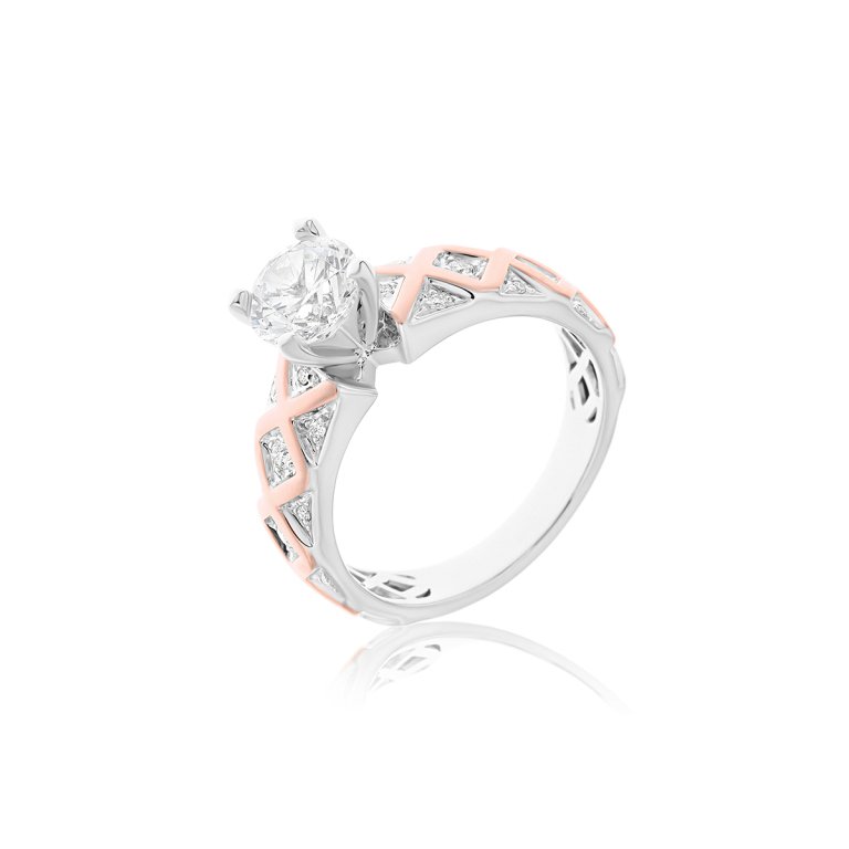 Diamond Criss Cross Pattern Engagement Ring in 18K White Gold, 18K Rose Gold