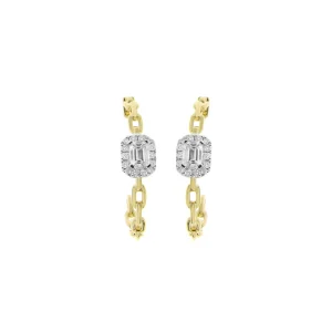 Emerald Cut Diamond Link Half Hoop Earrings