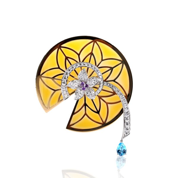 Amethyst Blue Topaz Green Garnet Diamond Brooch