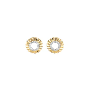 Diamond Grosgrain Ribbed Open Circle Stud Earrings