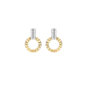 Diamond Grosgrain Ribbed Open Circle Drop Earrings