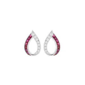 Special Cut Ruby Diamond Open Dewdrop Earrings