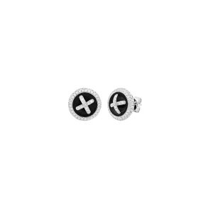 Black Agate Diamond Button Stud Earrings