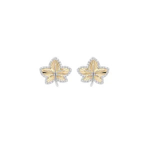 Diamond Diamond-Cut Maple Leaf Stud Earrings
