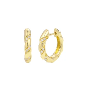Diamond Twisted Spiral Huggie Earrings