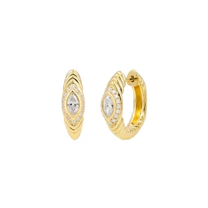Marquise Cut Diamond Ribbed Dome Huggie Earrings