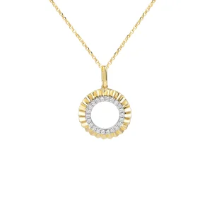 Diamond Grosgrain Ribbed Open Circle Pendant with Chain