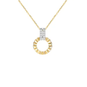 Diamond Grosgrain Ribbed Open Circle Pendant with Chain