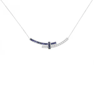 Special Cut Sapphire Diamond Crossover Curve Pendant with Chain