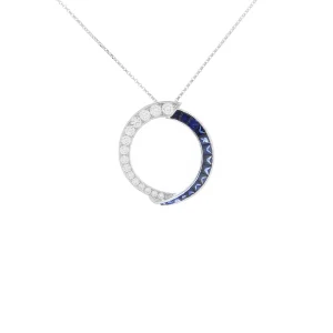 Special Cut Sapphire Diamond Open Circle Pendant with Chain