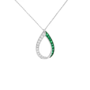 Special Cut Emerald Diamond Open Dewdrop Pendant with Chain