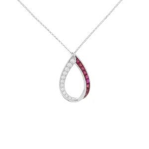 Special Cut Ruby Diamond Open Dewdrop Pendant with Chain