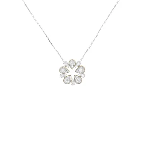 Miracle Set Pear Cut Diamond Open Flower Pendant with Chain